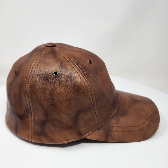 Wilsons Leather Mens Distressed Brown Leather Baseball Cap Cognac Fitted 23" - Picture 4 of 8